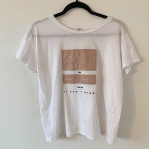 Fun White Graphic Tee with Blush Suede Size L
